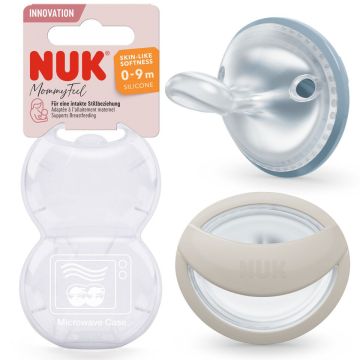 Nuk Mommy Feel Залъгалка силикон за деца от 0 до 9 месеца x2 броя, синя/сива
