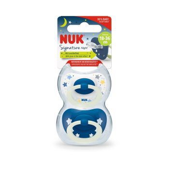 Nuk Signature Night Залъгалка силикон за деца с кутийка от 18-36 месеца х2 броя, момче