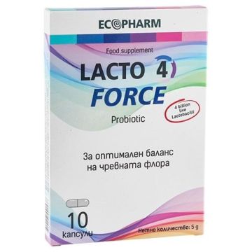 Lacto 4 Force Пробиотик за оптимален баланс на чревната флора х10 капсули Ecopharm