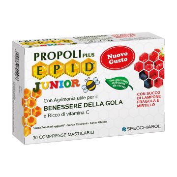 EPID Junior Таблетки за гърло за деца, с вкус на малина, ягода и боровинка х20 таблетки за дъвчене Specchiasol