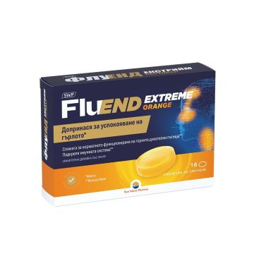 FluEnd Extreme за успокояване на гърлото Портокал х16 таблетки за смучене Sun Wave Pharma