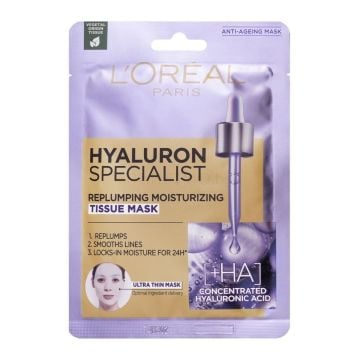 Loreal Paris Hyaluron Specialist Хидратираща хартиена маска за възстановяване обема на лицето x30 грама