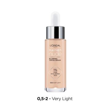 Loreal Paris True Match Nude Plumping Тониращ серум за лице с хиалуронова киселина, цвят 0.5-2