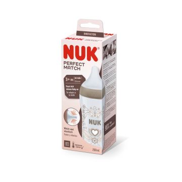 Nuk Perfect Match Temperature Control Шише за хранене със силиконов биберон над 3 месеца х260 мл, размер M, Сърце