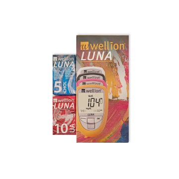 Wellion Промо комплект Luna Trio Апарат за измерване на кръвна захар, холестерол и пикочна киселина + Тест ленти за пикочна киселина и холестерол