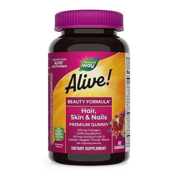 Alive За красиви коса, кожа и нокти, с вкус на ягода х60 желирани таблетки Nature's Way