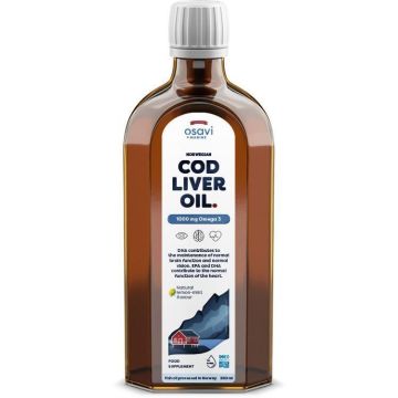 Norwegian Cod Liver Oil Масло от черен дроб на треска, с аромат лимон и мента 1000 mg х250 мл Osavi