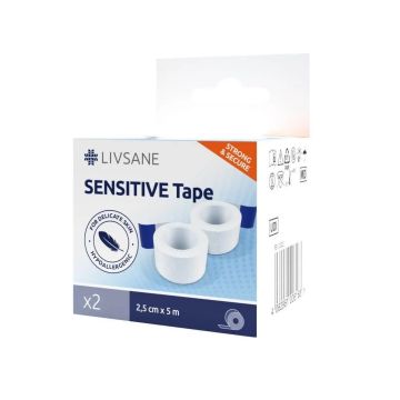 Livsane Sensitive Комплект прикрепваща ролка за чувствителна кожа x2 броя с размер 2.5см х 5м