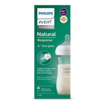 Avent Natural Response Стъклено шише за хранене с биберон без протичане 1м+ x240 мл, Поток 3