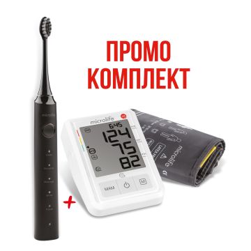 Microlife Промо комплект Автоматичен апарат за кръвно налягане B3 AFIB + Звукова електрическа четка за зъби Clean S5 Black