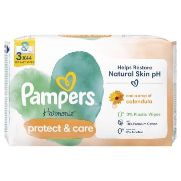 Pampers Harmonie Protect & Care Бебешки мокри кърпички с невен 3x44 броя
