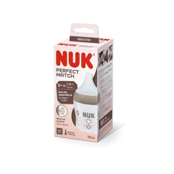 Nuk Perfect Match Temperature Control Шише за хранене със силиконов биберон за новородени х150 мл, размер S, Сърце
