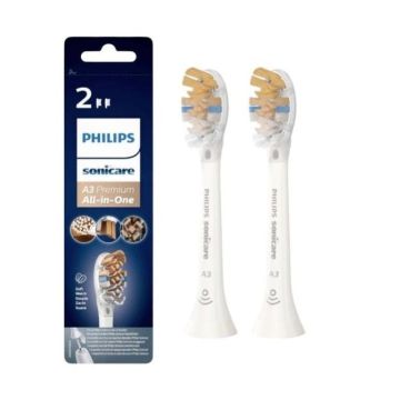 Philips Sonicare A3 Premium All-in-One Накрайник за електрическа четка за зъби HX9092/10 x2 броя, бял