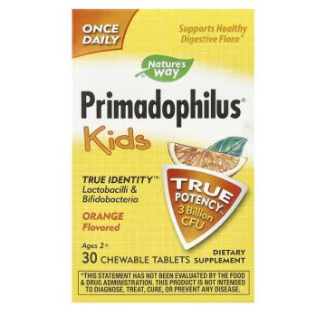 Primadophilus Kids Активни пробиотици с вкус на портокал 68 мг х30 дъвчащи таблетки Nature's Way