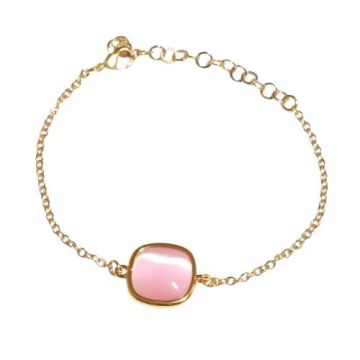 Farma Bijoux Гривна с естествен розов кварц с 18К златно покритие
