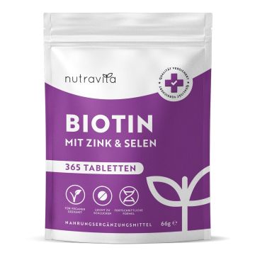 Биотин + Селен и Цинк за кожа, коса и нокти х365 веган таблетки Nutravita