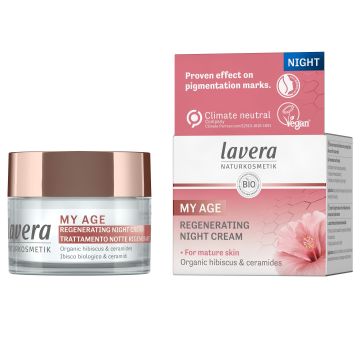 Lavera My Age Регенериращ нощен крем за лице с био хибискус и растителни серамиди x50 мл