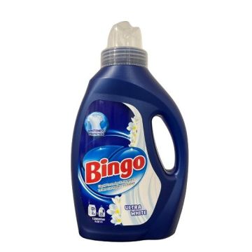 Bingo Ultra White Течен перилен препарат за бели дрехи x1,2 л, 20 пранета