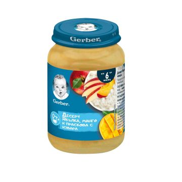 Gerber Плодов десерт с ябълки, манго, праскова и извара x190 грама