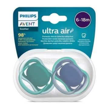 Avent Ultra Air Ортодонтична залъгалка силикон за деца от 6 до 18 месеца x2 броя, неутрални