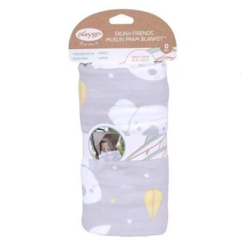 PlayGro Fauna Friends Бебешко муселиново одеяло 100% естествен памук, размер 70х70 см