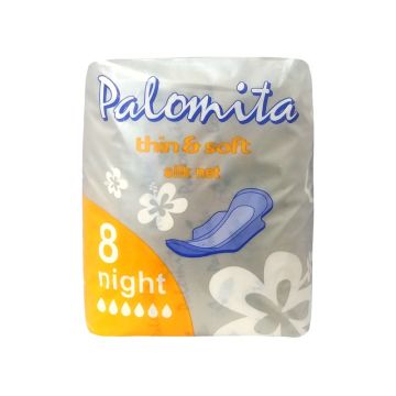 Palomita Thin & Soft Нощни дамски превръзки с копринено покритие х8 броя