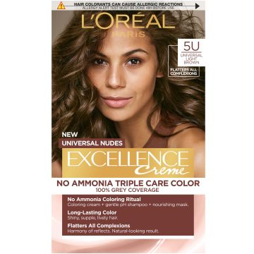 Loreal Paris Excellence Universal Nudes Безамонячна боя за коса, 5U Universal Light Brown