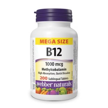 Витамин B12 Метилкобаламин 1000 мкг х200 сублингвални таблетки Webber Naturals