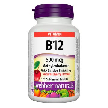 B12 500 мкг х120 сублингвални таблетки Webber Naturals