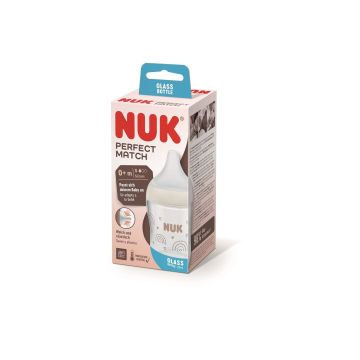 Nuk Perfect Match Temperature Control Стъклено шише за хранене за новородени х120 мл, размер S, Дъга