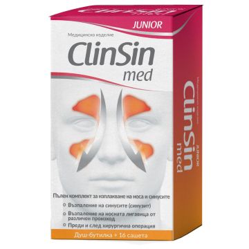 ClinSin med Junior Комплект за изплакване на носа и синусите Душ-бутилка и 16 сашета Naturprodukt