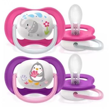 Avent Ultra Air Ортодонтична залъгалка силикон Слон и Пингвин за деца от 6 до 18 месеца x2 броя