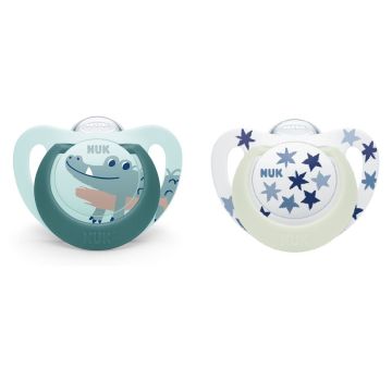 Nuk Star Night & Day Залъгалка със силиконов биберон 6 - 18 месеца x2 броя - 176290, Boy