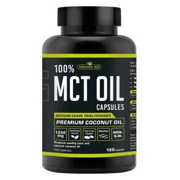 MCT Oil 100%  Фракционирано кокосово масло 1200mg х120 капсули Natures Aid