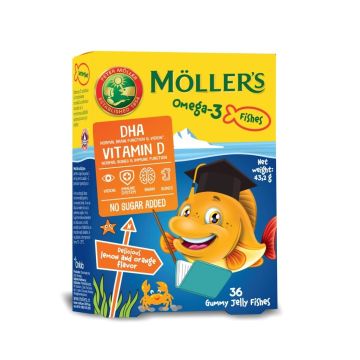 Moller's Омега-3 желирани рибки с вкус на лимон и портокал х36 броя