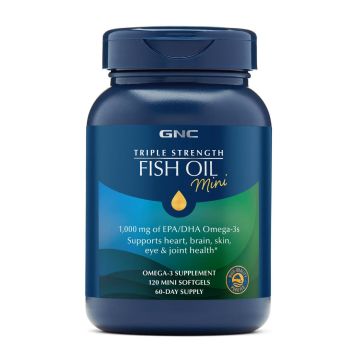 GNC Triple Strength Fish Oil Mini Тройно концентрирано рибено масло x120 мини софтгел капсули