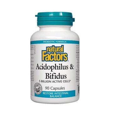 Acidophilus & Bifidus Ацидофилус бифидус, 5 млрд активни пробиотици х90 капсули Natural Factors