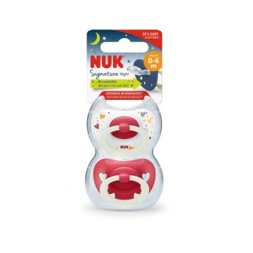 Nuk Signature Night Залъгалка силикон за деца с кутийка от 0-6 месеца х2 броя, момиче