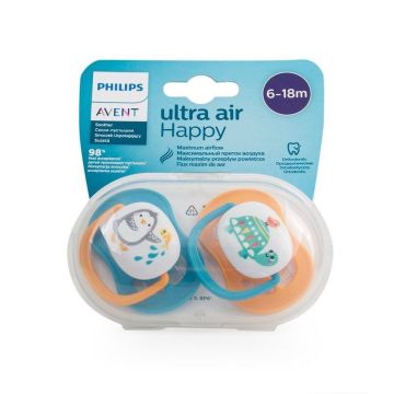 Avent Ultra Air Animals Ортодонтична залъгалка силикон за деца от 6 до 18 месеца x2 броя, Boy