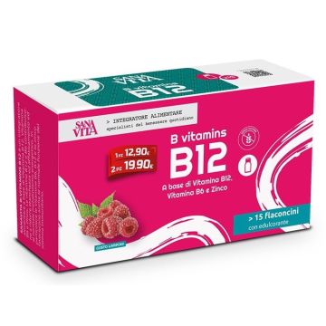 Витамин B12, B6 + Цинк за нервната система, с вкус на малина 10 ml х15 флакона Sanavita
