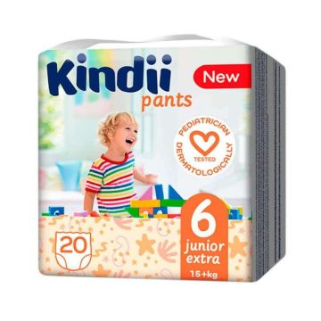 Kindii Pants 6 Junior Extra Бебешки пелени тип гащички за деца над 15 киограма х20 броя
