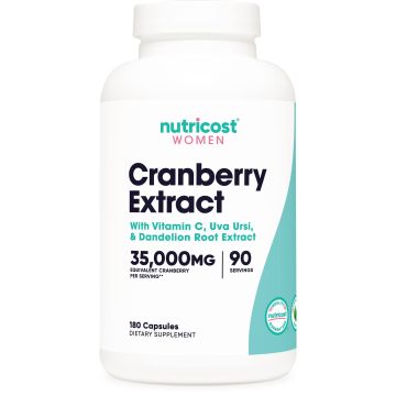 Cranberry Extract Формула за Жени С Червена боровинка, глухарче, мечо грозде и витамин C х180 капсули Nutricost