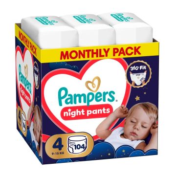 Pampers Night Pants 4 Нощни пелени-гащи за бебета и деца от 9 до 15 килограма х104 броя