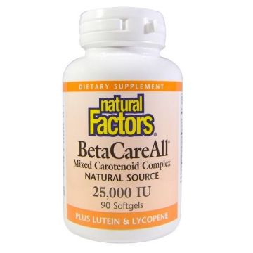 BetaCareAll Бета каротин с лутеин и ликопен за добро зрение 25 000 IU х90 капсули Natural Factors