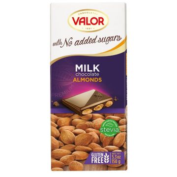 Valor Млечен шоколад с бадем със стевия x150 грама