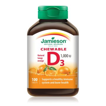 Витамин D3 с вкус на портокал 1000IU х100 дъвчащи таблетки Jamieson