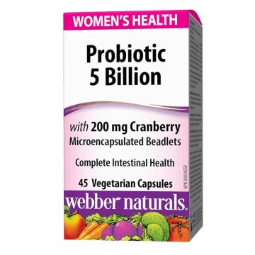 Пробиотик за жени 5 щама, 5 млрд. CFU + Червена боровинка х45 капсули Webber Naturals
