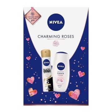 Nivea Charming Roses Промо комплект за жени Дезодориращ спрей против изпотяване и Подхранващ душ гел за тяло