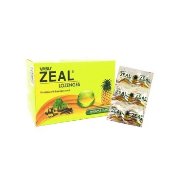 Vasu Zeal Lozenges При зачервено гърло и дразнеща кашлица с аромат на ананас х60 пастили TNT