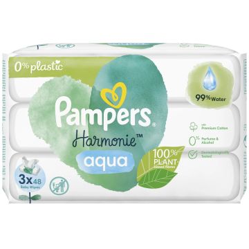 Pampers Harmonie Aqua Бебешки мокри кърпи с 99% вода 3x48 броя